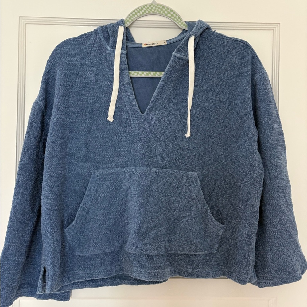 Marine Layer Blue V-Neck Hooded Sweater